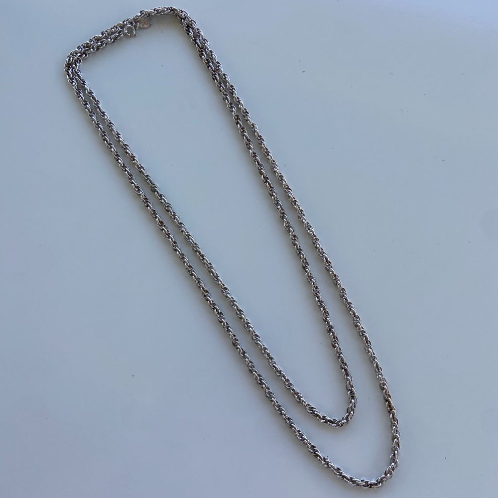 Vendome 1980's Silver Tone Rope Long  54" Necklace